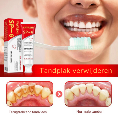 YAYASHI Probiotische Witte Tandpasta in actie